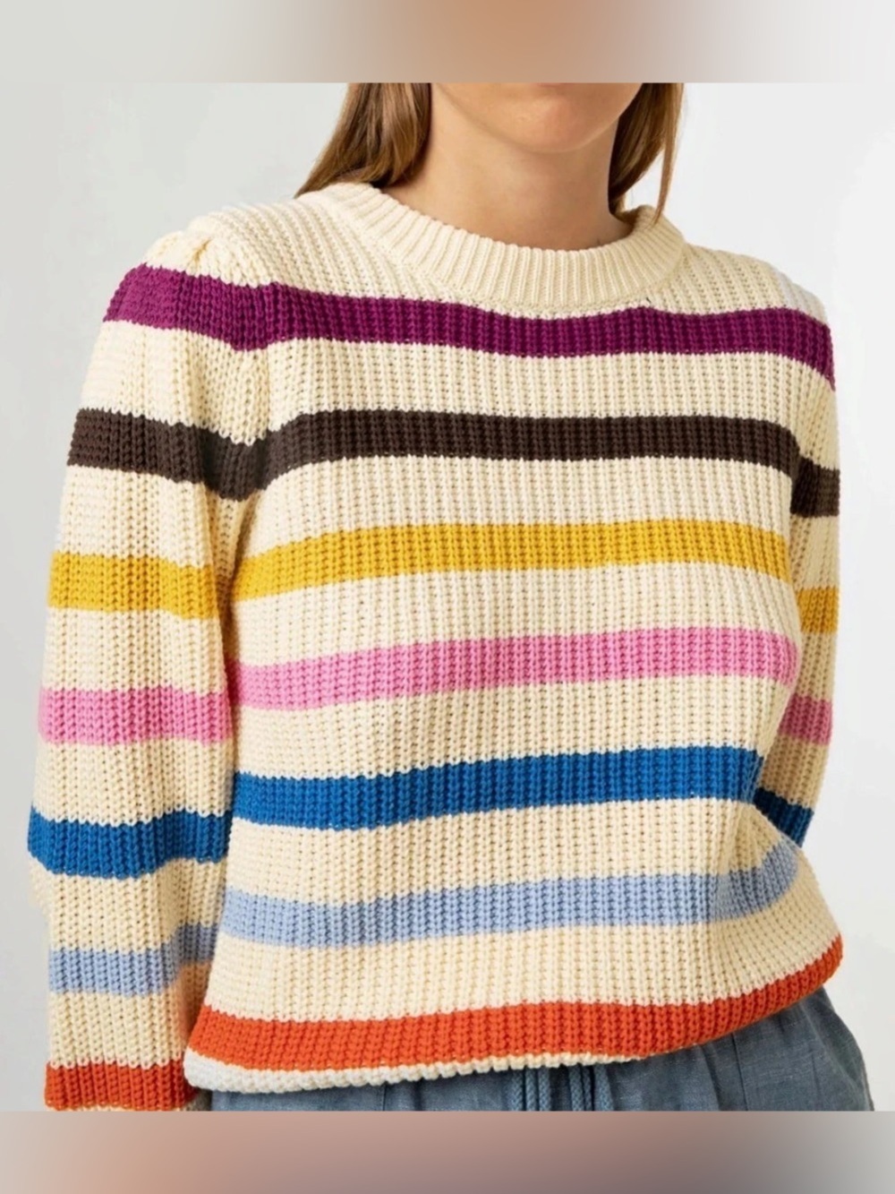 FRNCH Muticolor Striped Chunky Knit Crewneck Sweater Size M